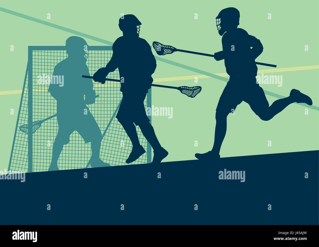 Lacrosse player in protective gear teamwork sport vector background