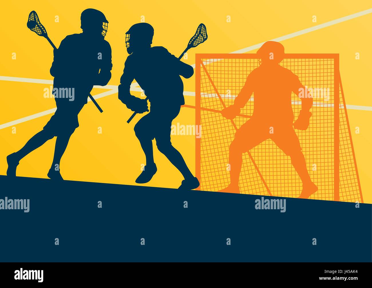 Lacrosse player in protective gear teamwork sport vector background