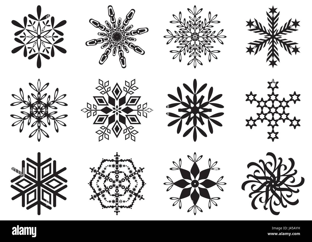 Set of various black vector snowflake icons isolated Stock Vector Image ...