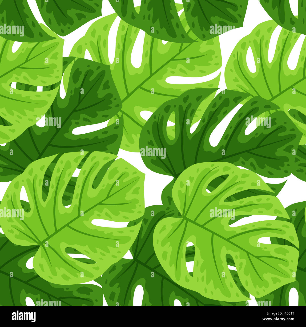 Seamless pattern with green tropical leaves on a white background Stock ...