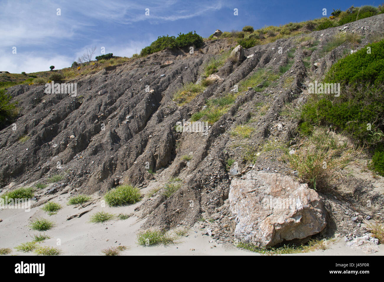 Erosion pattern in soil on the slope of a hill in Crete, Greece Stock