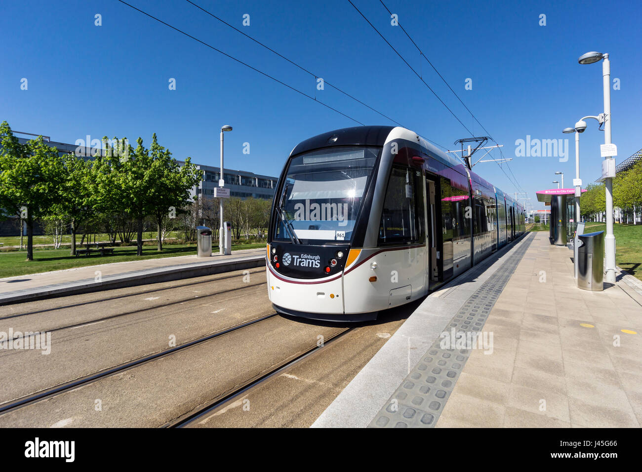 Transport for Edinburgh tram at Edinburgh Park Central tram stop in ...