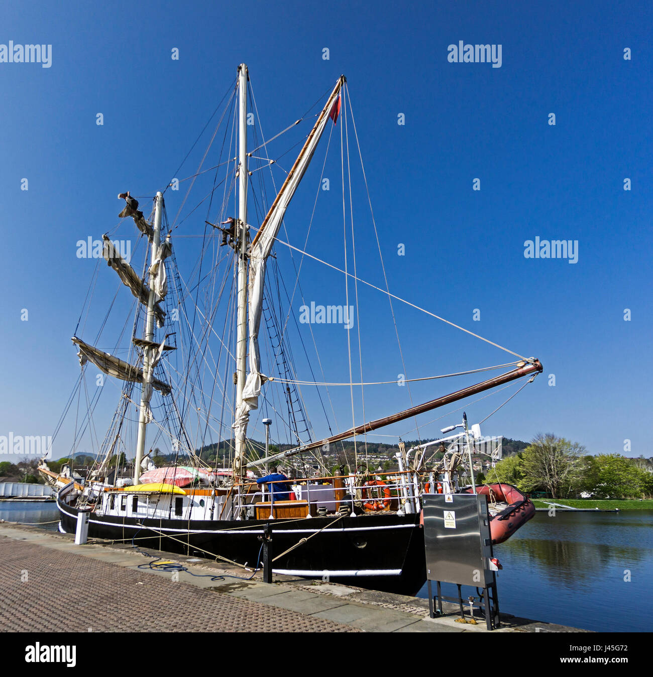 The Lady of Avanel sailing ship moored in the Caledonian Canal basin Clachnaharry Inverness Scotland UK Stock Photo
