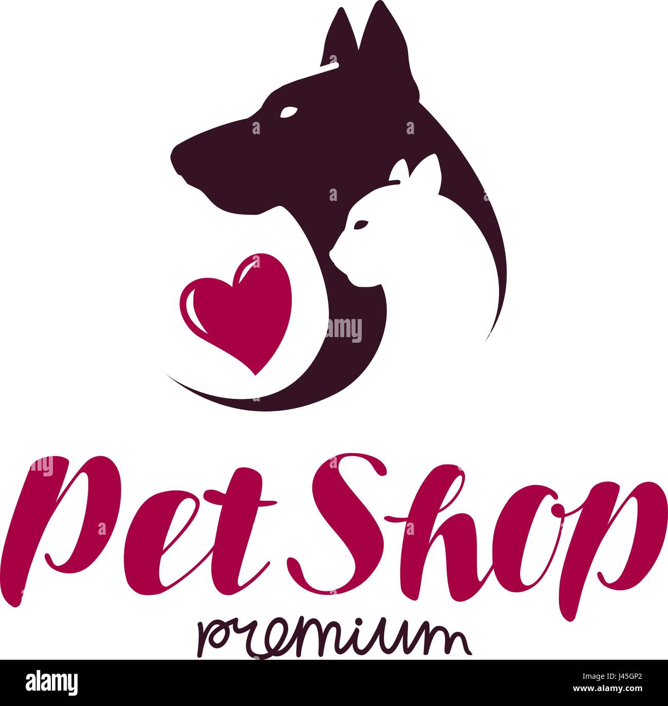 Pet shop or vet clinic logo. Animals, cat, dog icon or label. Lettering vector illustration Stock Vector