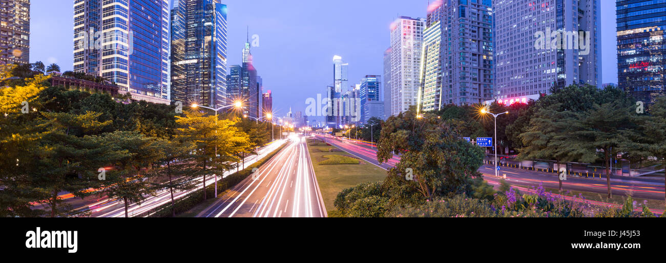 Night view of Futian District of Shenzhen City,Guangdong Province,China Stock Photo