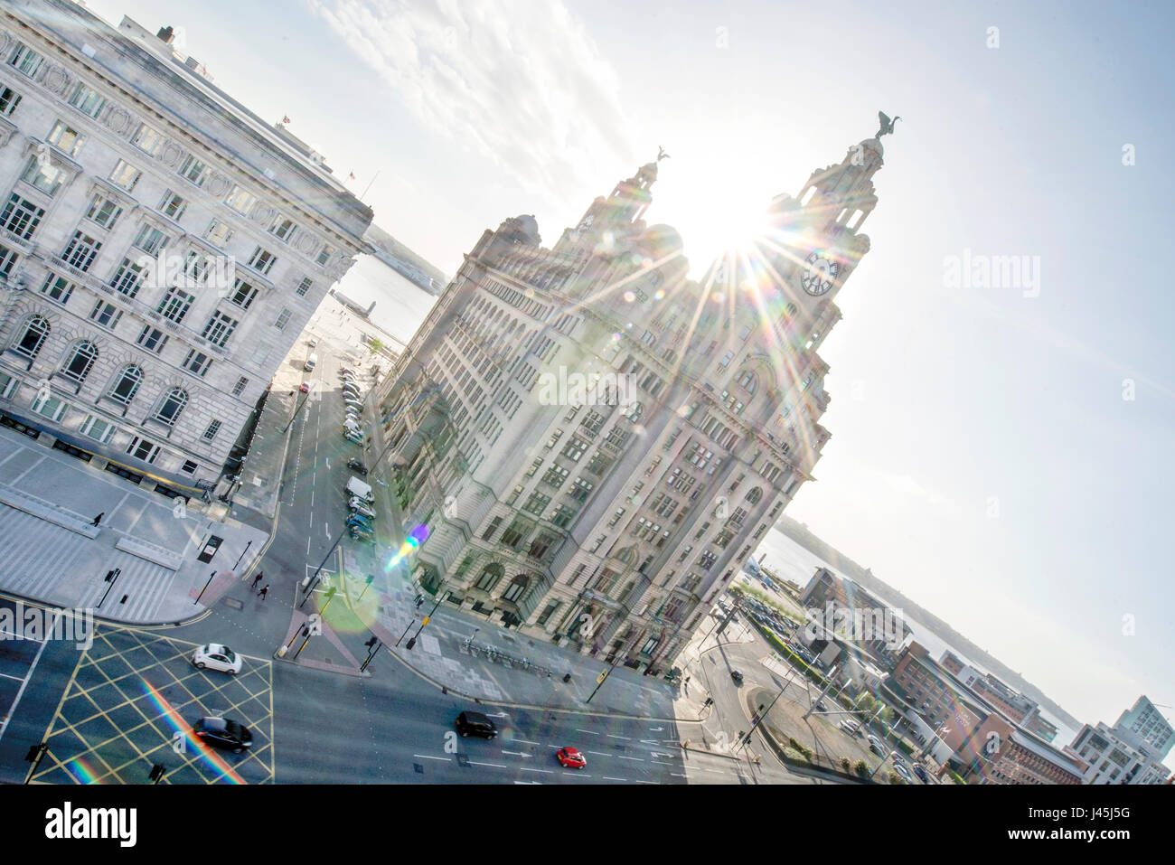 Rooftop view, Liver Building in Liverpool Stock Photo