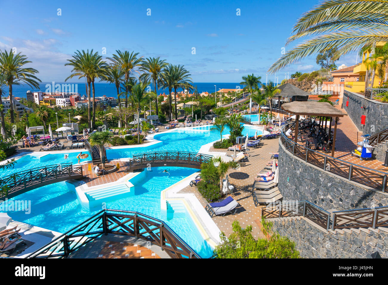 Hotel with swimming pool in Tenerife, Spain Stock Photo