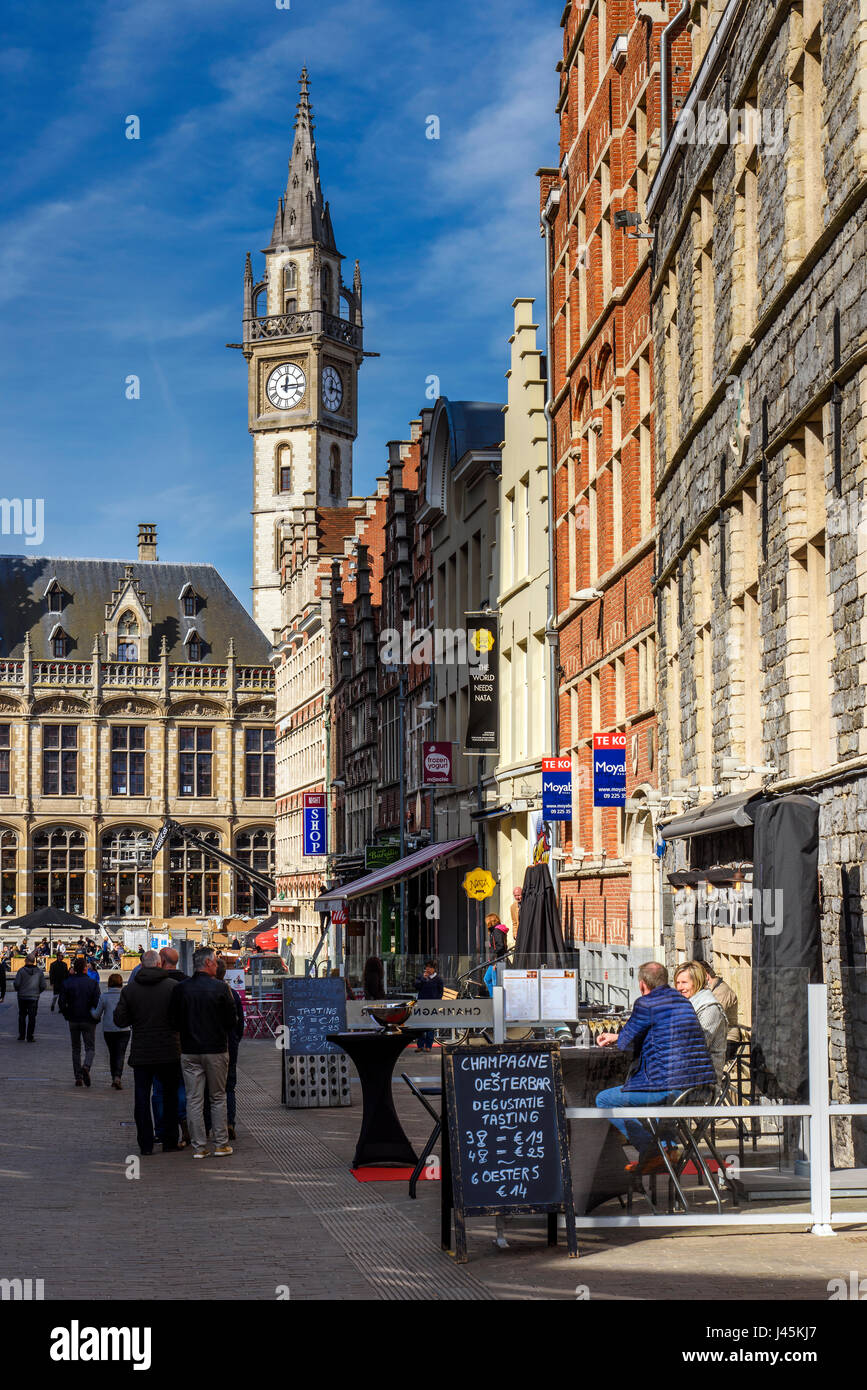 Old town’s street, Ghent, East Flanders, Belgium Stock Photo