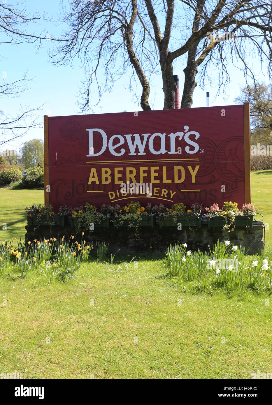 Sign for Dewars World of Whisky Aberfeldy Perthshire Scotland  May 2017 Stock Photo