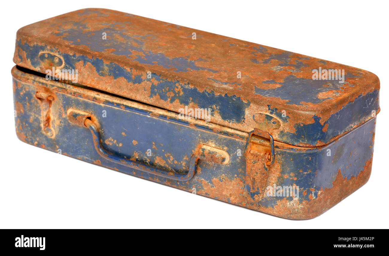 Vintage tool box over white background Stock Photo