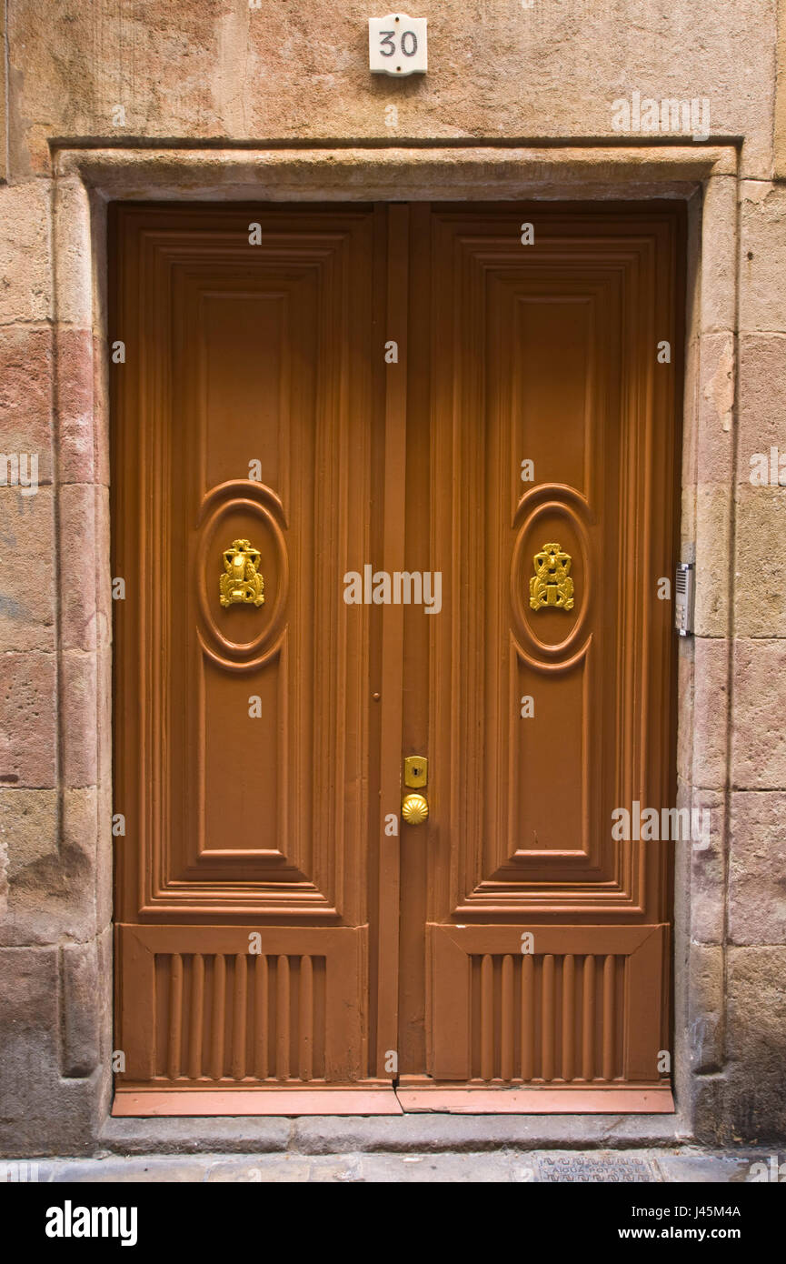 Front door of apartment building of Gothic quarter in Barcelona Spain