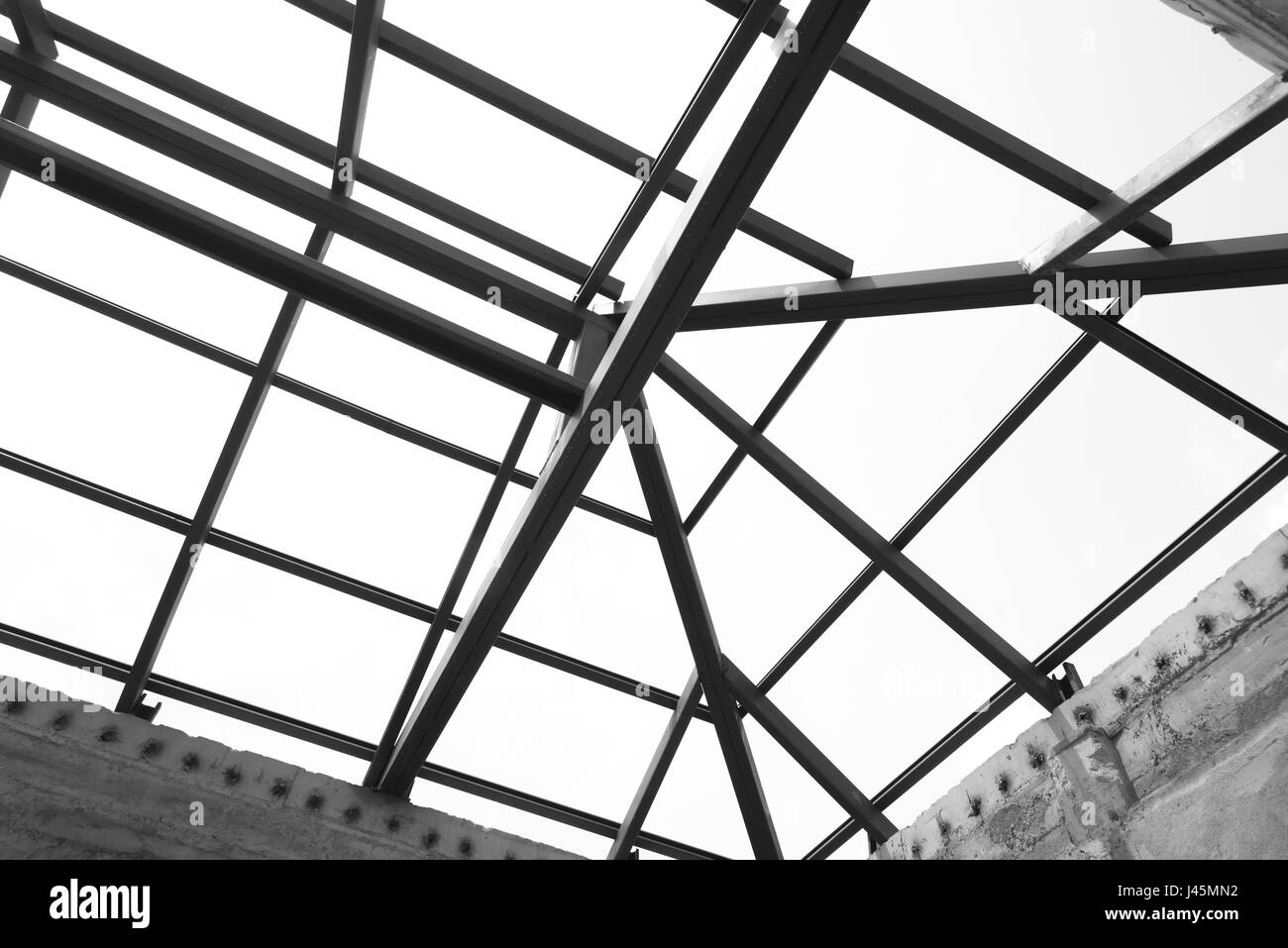 Structural steel beam on roof of building residential construction