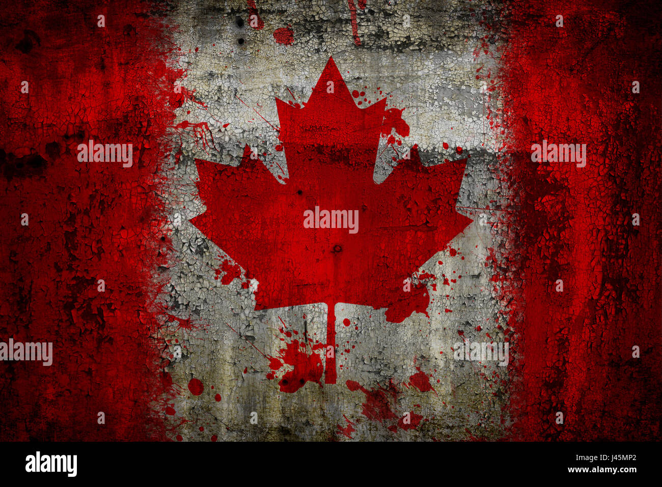 Canada flag painted on old rusty metal background Stock Photo