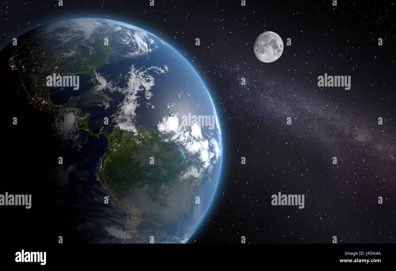 Earth and Moon. Space view,Universe Concept. Stock Photo