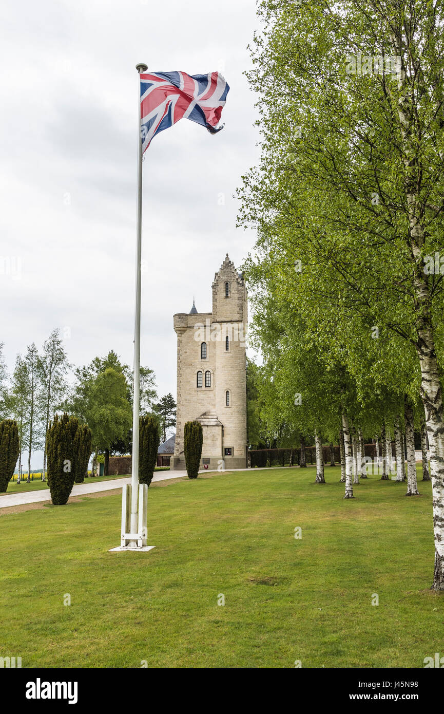 Ulster Tower at Thiepval on the Somme Battlefield of Northern France Stock Photo