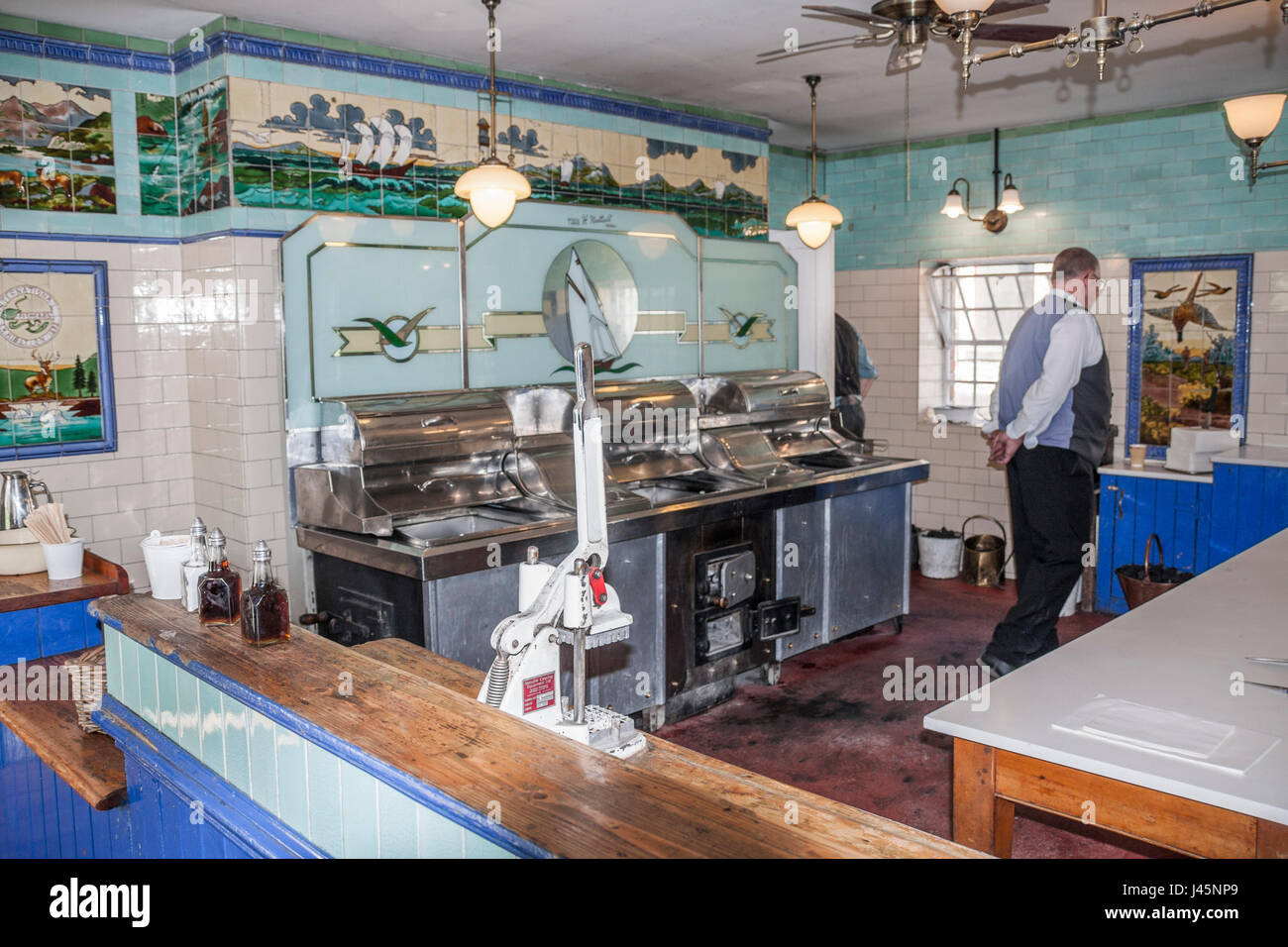 Inside the Davys Fish and Chip shop at Beamish Museum,England,UK Stock Photo