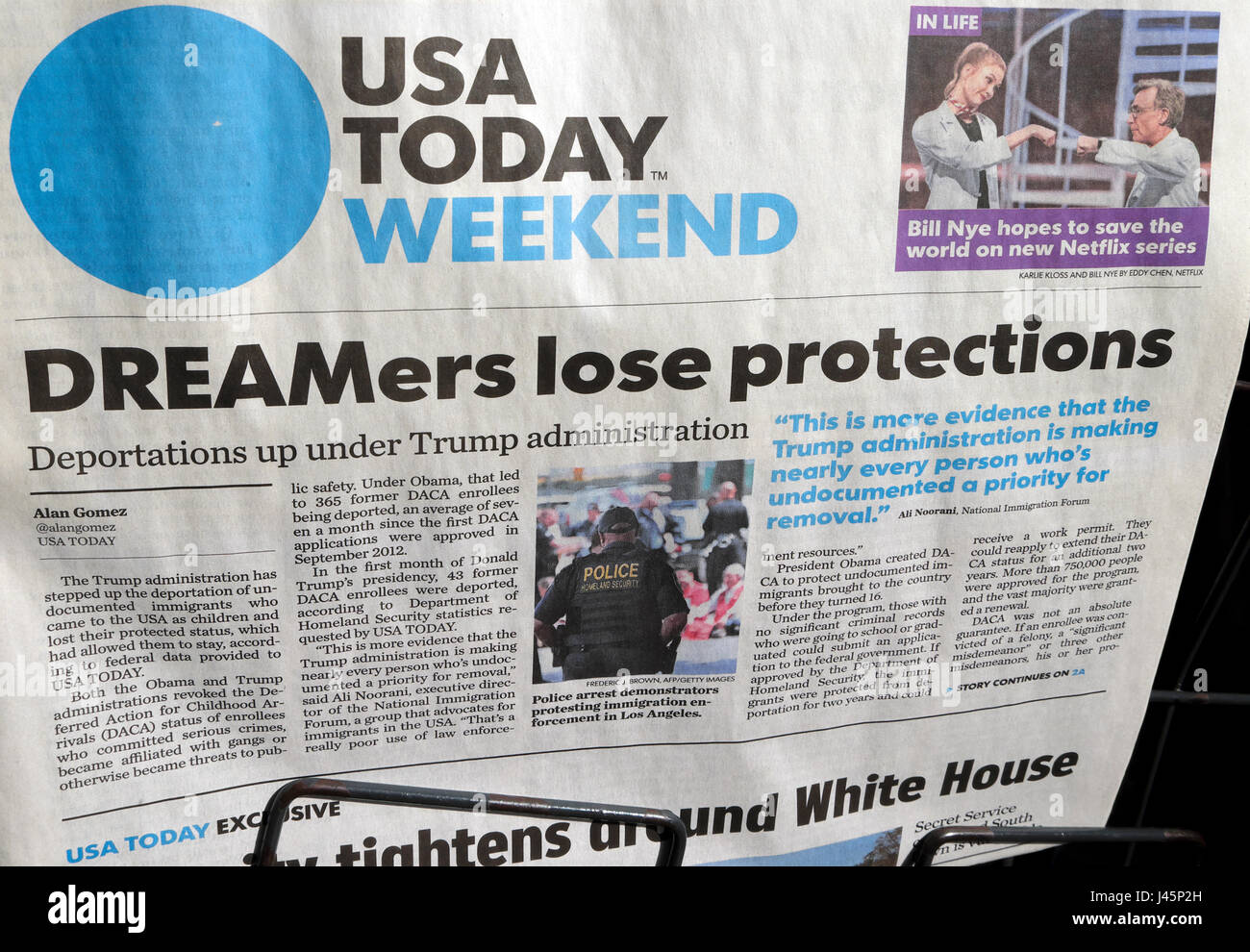 USA Today Weekend newspaper front page headline  'Dreamers lose protections'  Trump deportations on newsstand in London UK  April 2017 Stock Photo
