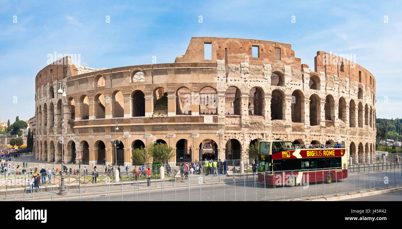 A 2 picture stitch panoramic exterior view of the Colosseum with a ...