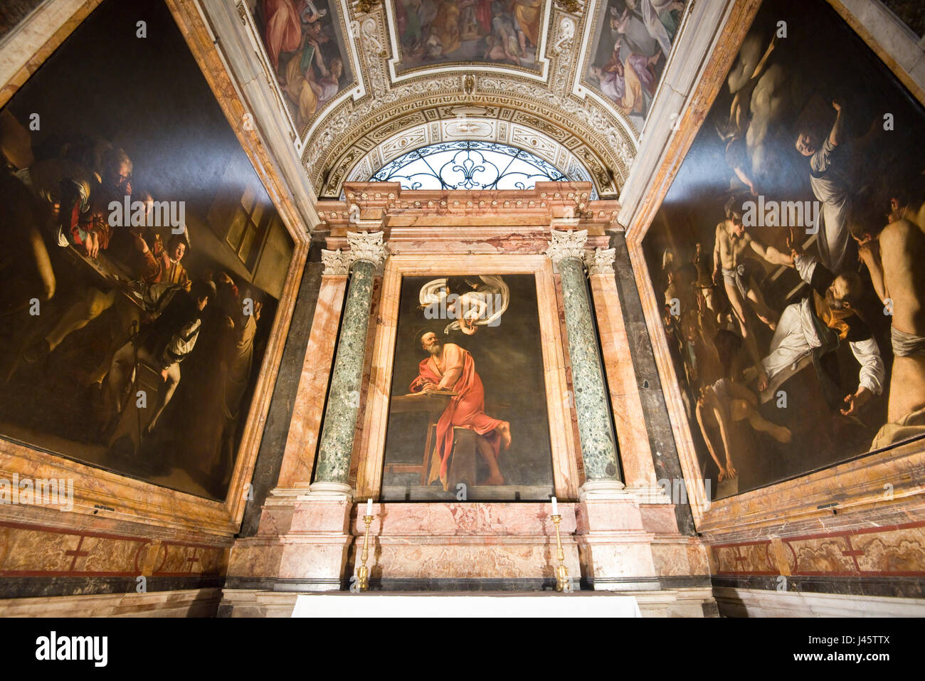 Paintings by Caravaggio in the San Luigi dei Francesi church in Rome. Stock Photo