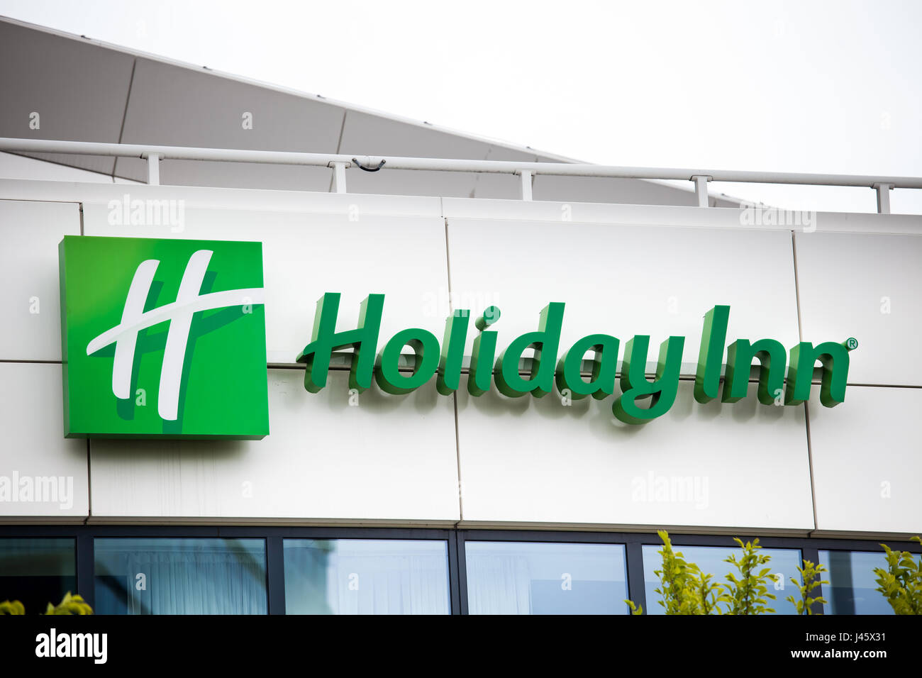 Holiday Inn Hotel sign in Amsterdam city, Netherlands Stock Photo