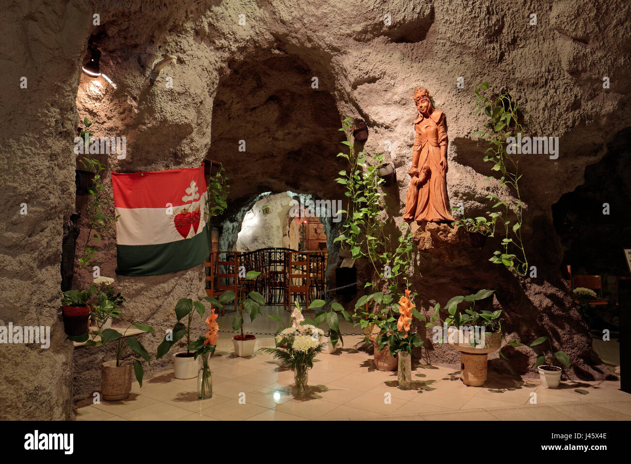 Shrine inside the Cave Church, inside Gellért Hill, in Budapest, Hungary. Stock Photo