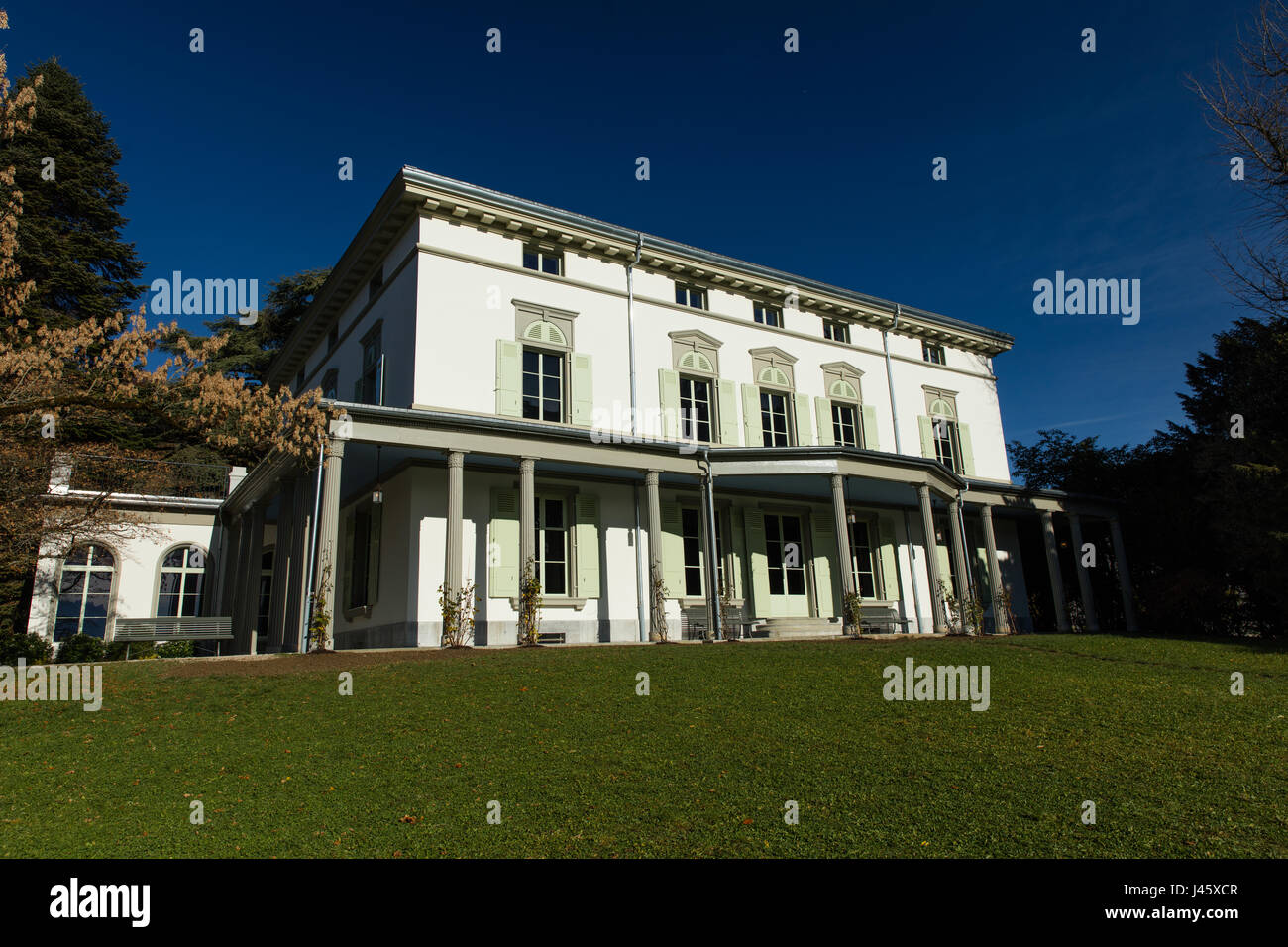 The exterior of Charles Chaplin's last home, The Manoir de Ban,Corsier