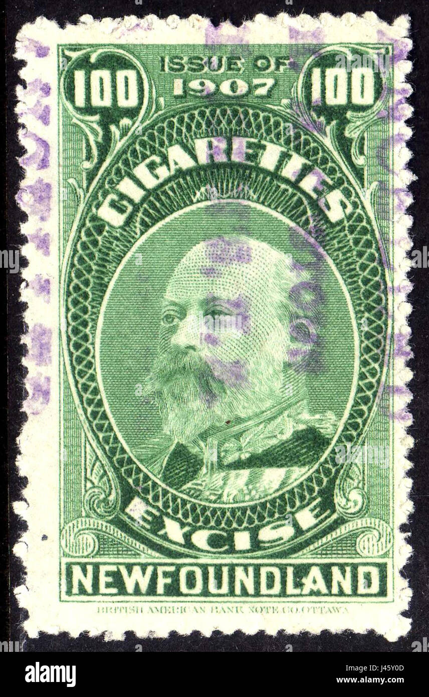 Newfoundland 1907 Cigarette Tax Stamp Stock Photo Alamy