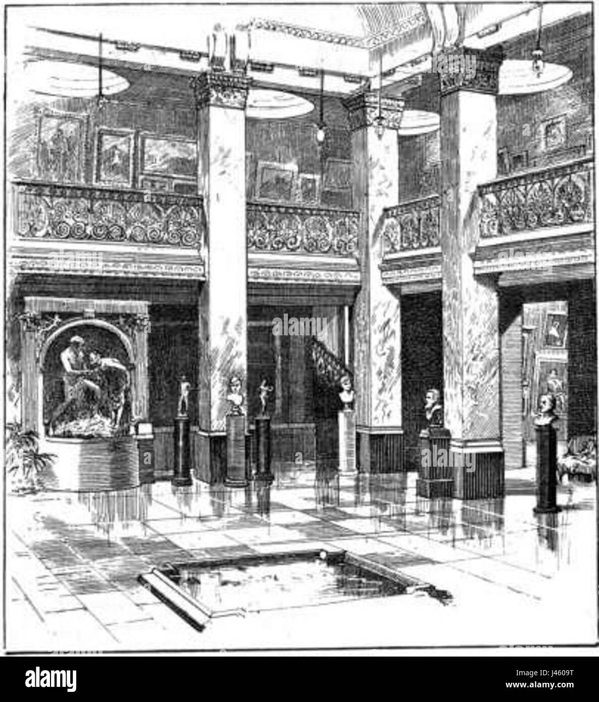 The New Gallery, London, was an influential art gallery in the late 19th century, known for its exhibitions of contemporary British art. Central Hall hosted major art exhibitions during this time. Stock Photo
