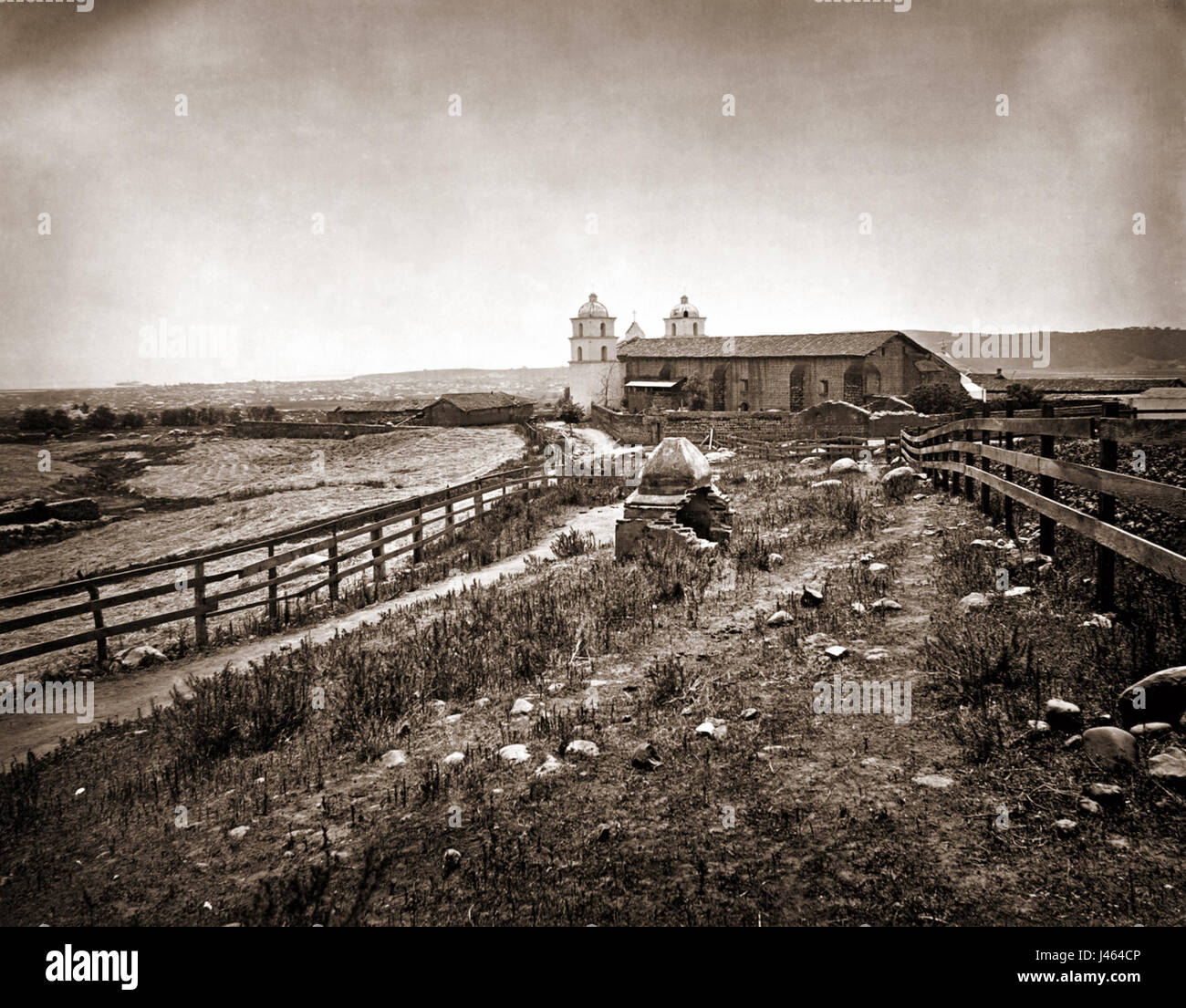 Mission Santa Barbara rear view by Carleton Watkins, 1876 Stock Photo