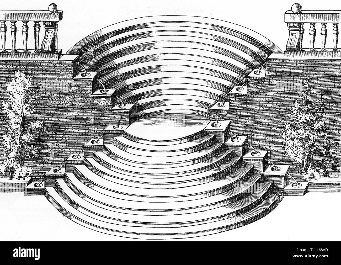 Ovale Treppe im Hortus Palatinus von Salomon de Caus Stock Photo