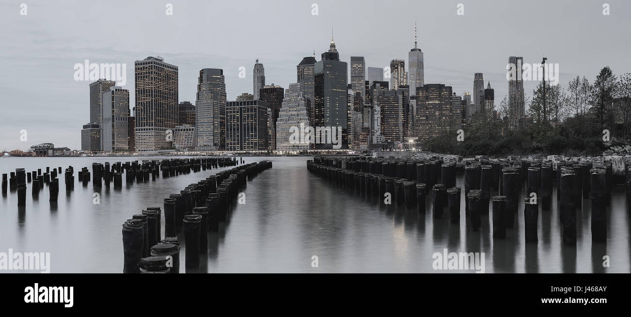BW photo New York City manhattan buildings skyline evening Stock Photo
