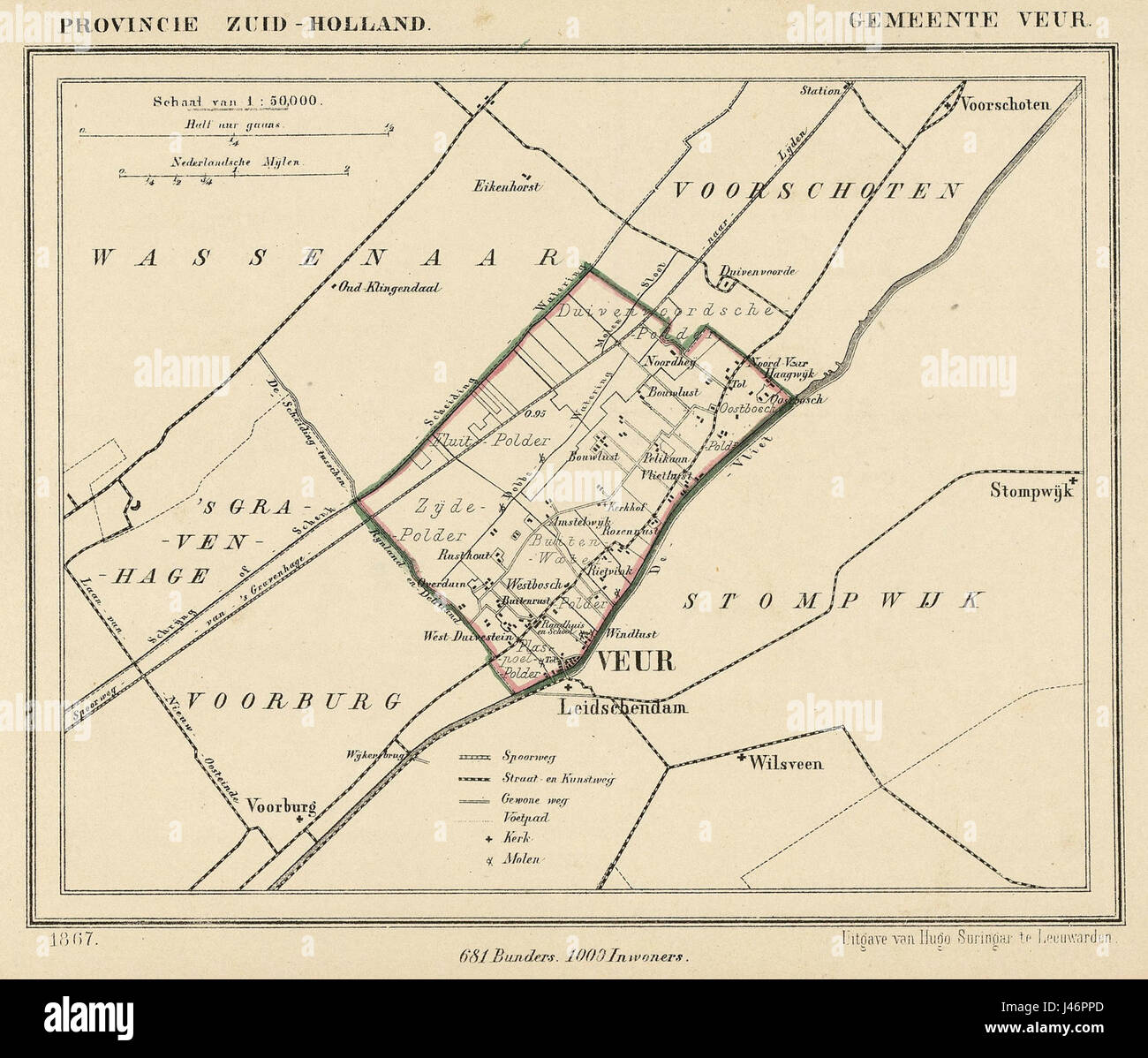 Netherlands, Veur, map of 1867 Stock Photo - Alamy