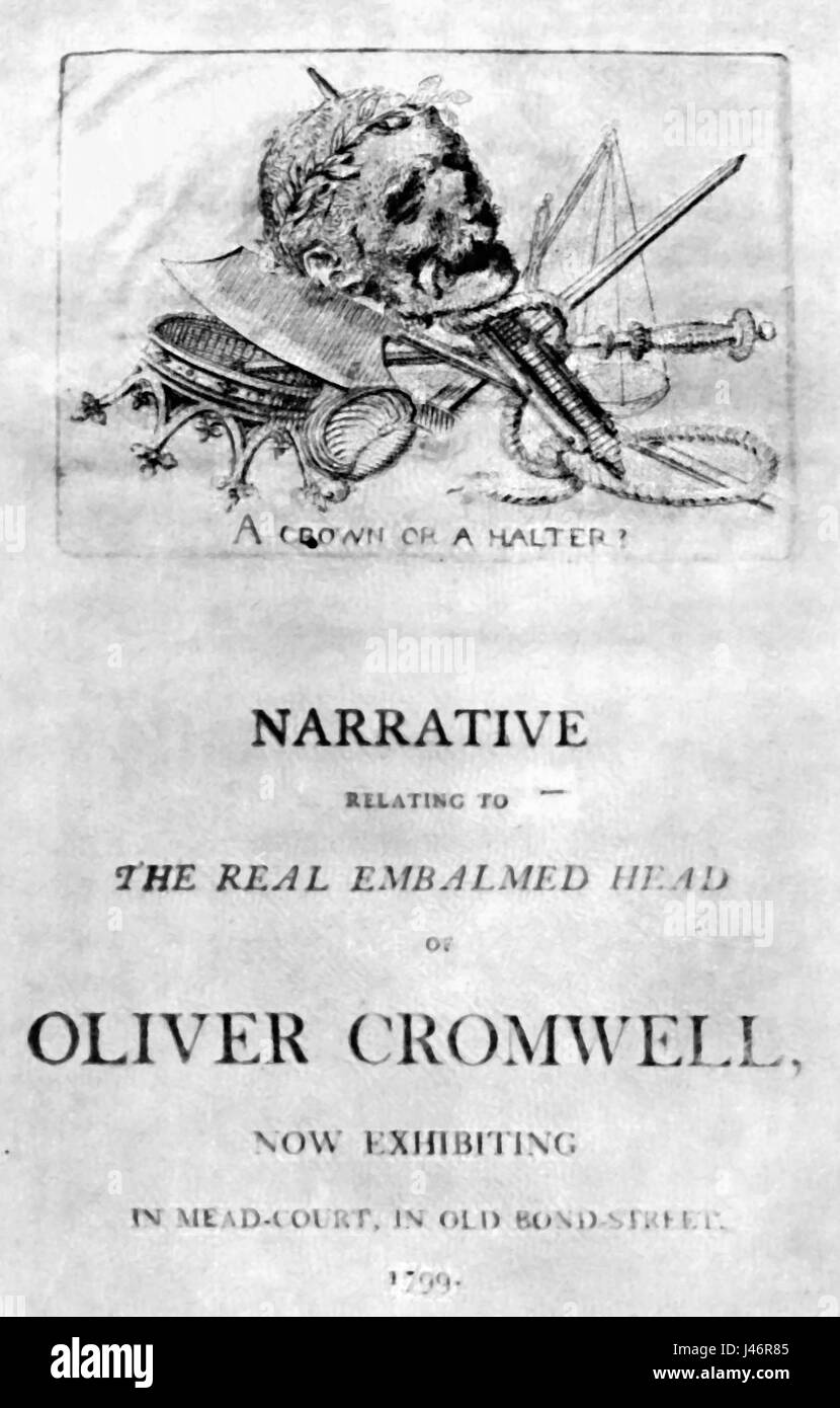 Oliver Cromwell's head advertisement, 1799 Stock Photo