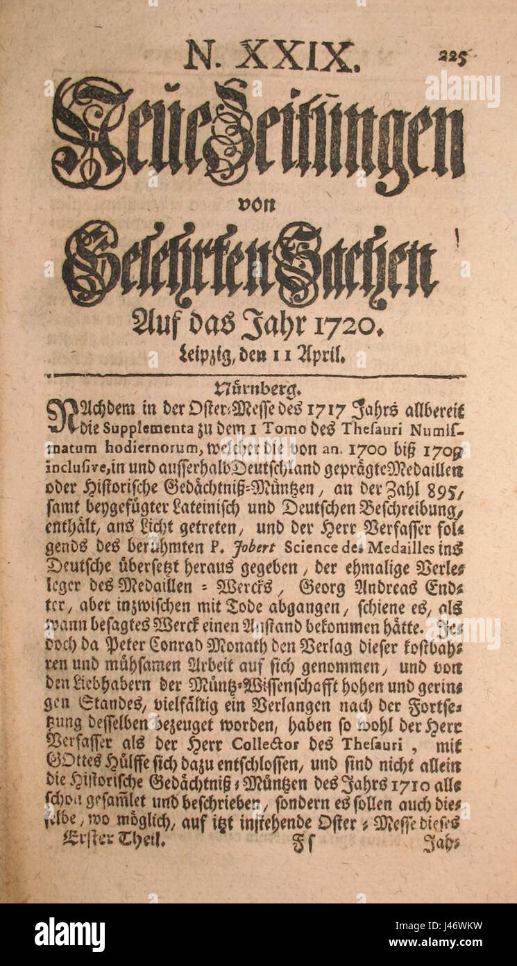 Neue Zeitungen 1720 Stock Photo