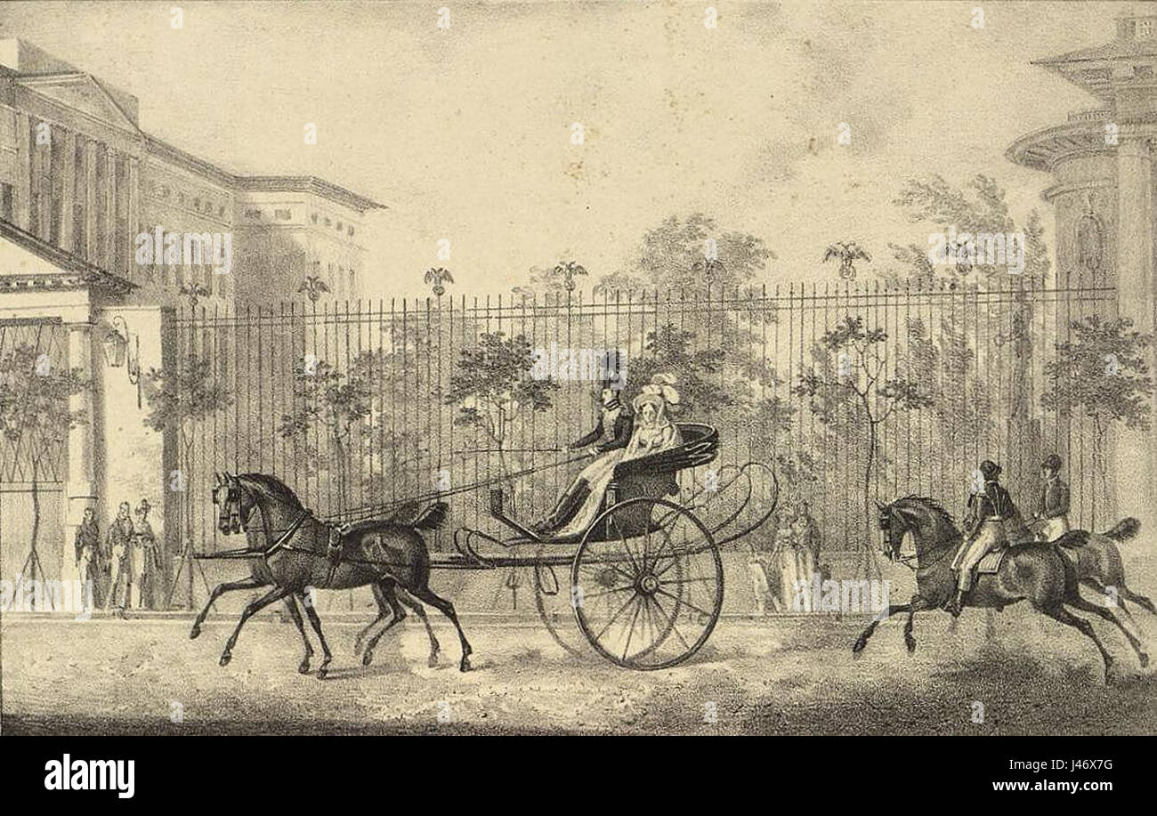 Nicholas I with wife in carriage near Anichkov palace by anonymous (1820s) Stock Photo
