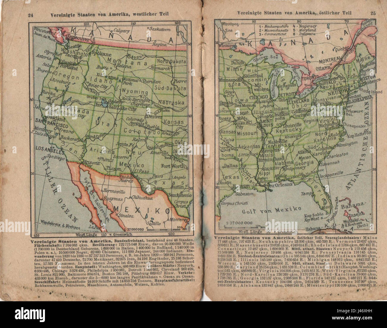 Old USA map in german Stock Photo - Old Usa Map In German J46XHH
