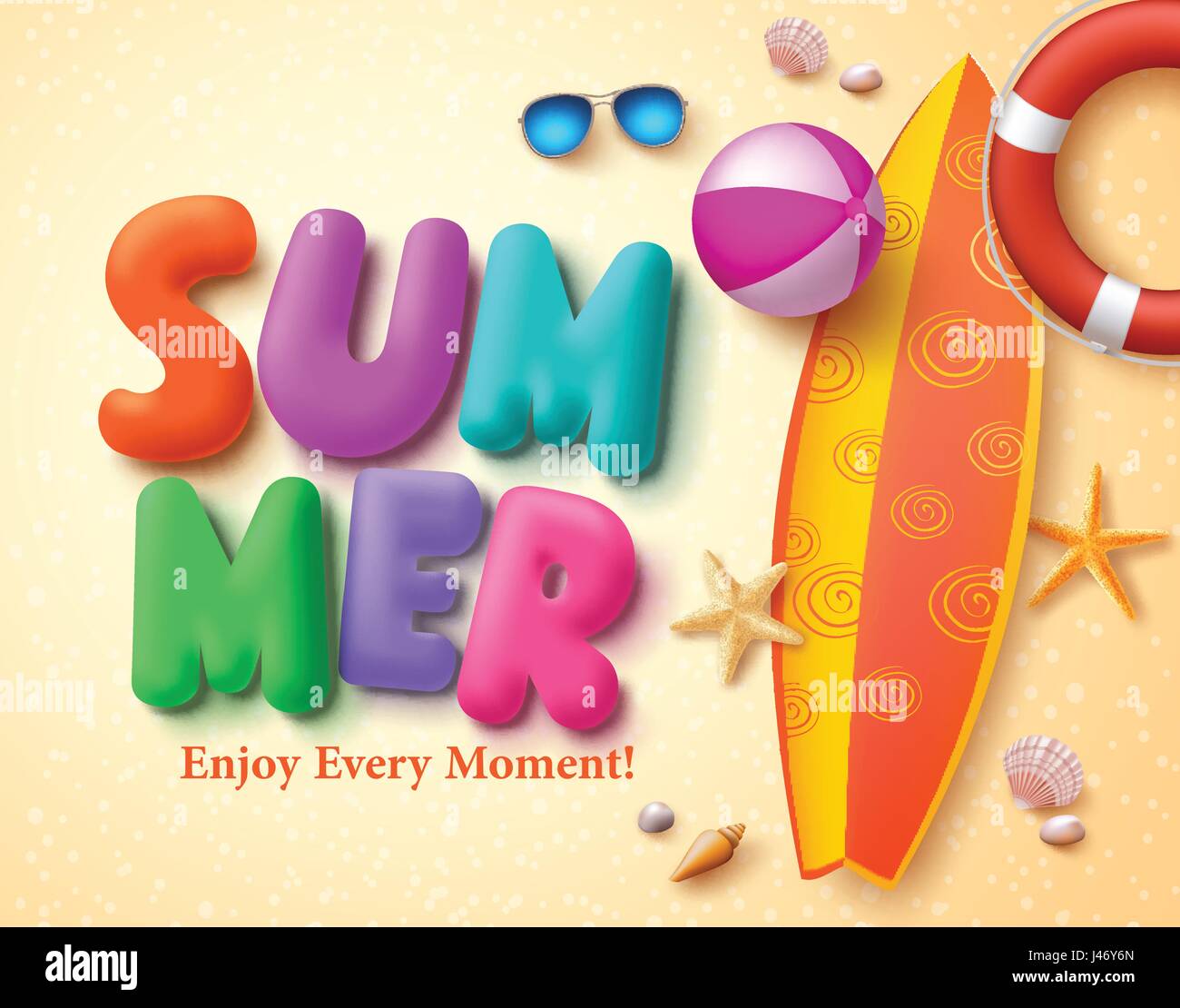 Summer vector design concept with colorful 3D text and summer elements ...