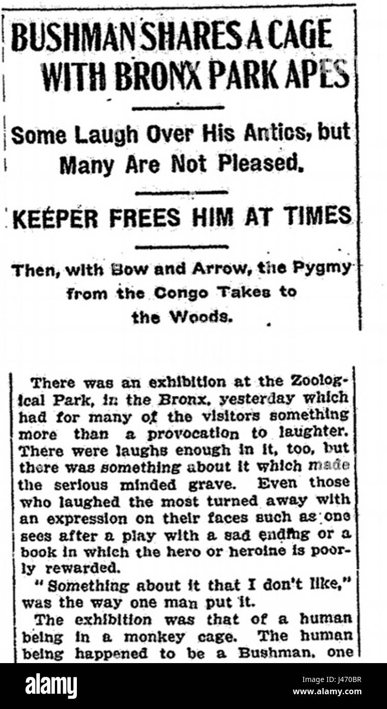 Ota Benga   New York Times report 1906 (fragment) Stock Photo