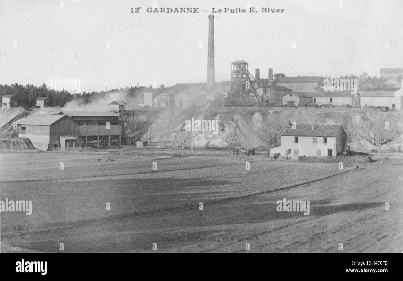 The 'Mine Gardanne XXe' refers to a site in Gardanne, France, where the 20th-century mining operations took place. The mining industry here contributed to local development and the economic history of the region. Stock Photo