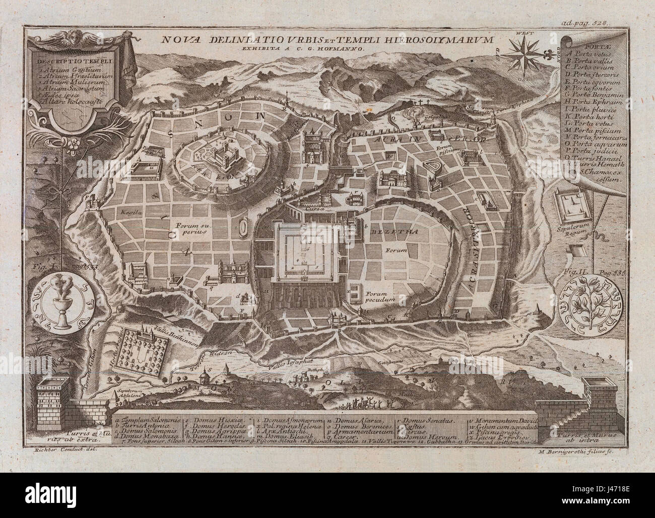 Nova delineatio urbis et templi Hierosolymarum   Exhibita a C. G. Hofmanno. Richter Conduct. del. M. Bernigerothi filius sc Stock Photo