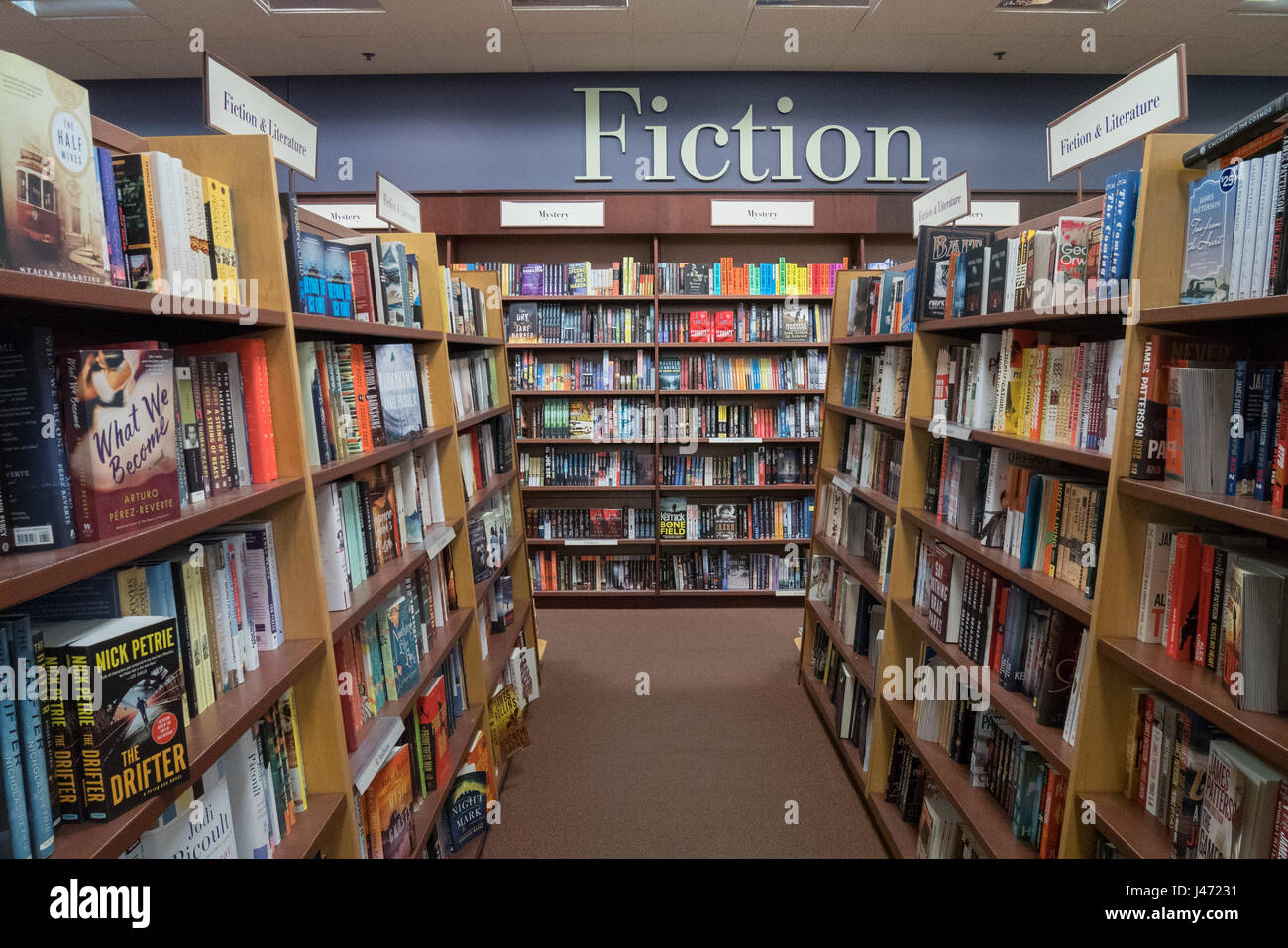 Fiction book section at a book store Stock Photo
