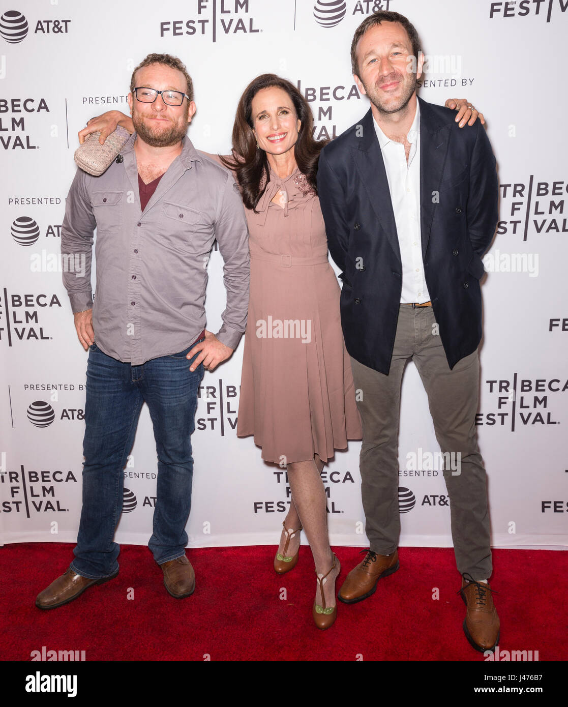 NEW YORK, NY - APRIL 22, 2017: (L-R) James Adomian, Andie MacDowell and Chris O'Dowd attend 'Love After Love' Premiere at at SVA Theatre during 2017 T Stock Photo