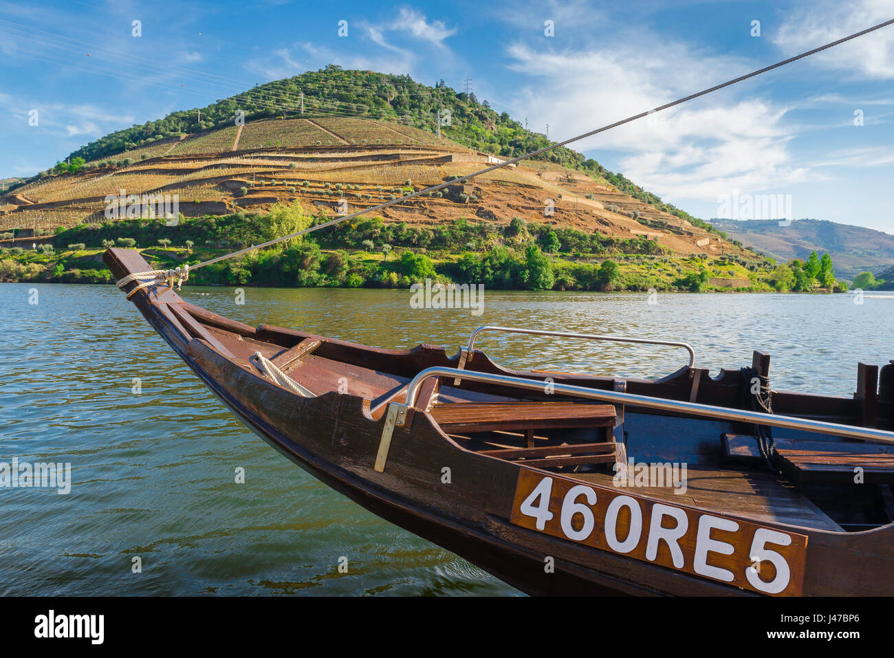 Portugal Douro Valley, prow of a traditional rabelo boat moored on the ...