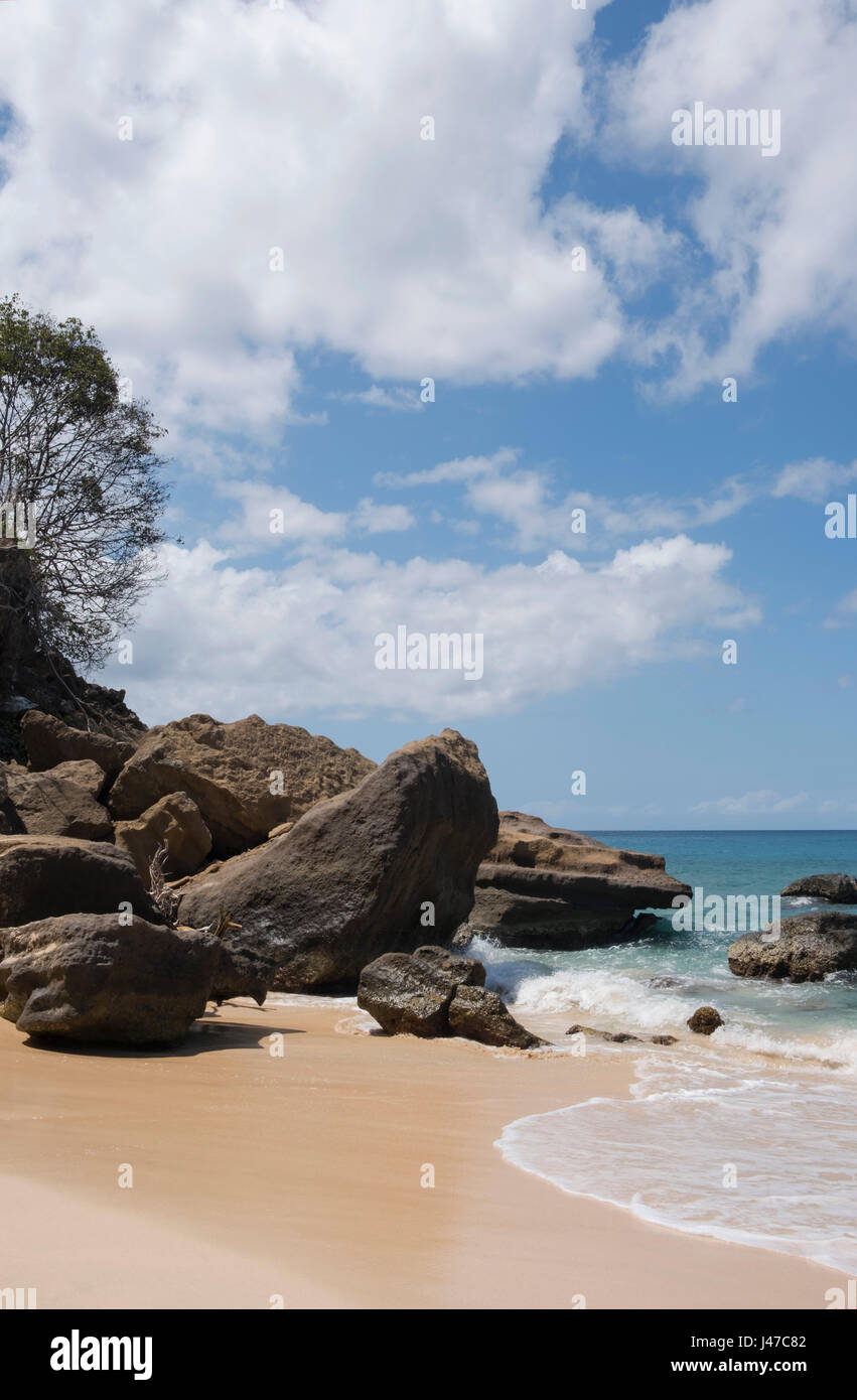 Boulders at the end of Magazin Beach in Southwestern Grenada, The Caribbean Stock Photo