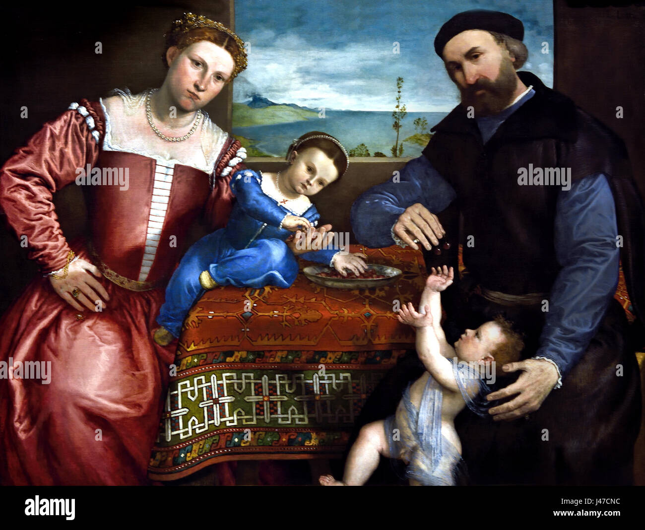 Portrait of Giovanni della Volta with his Wife and Children 1547 Lorenzo Lotto ( 1480 - 1556 ) Italy Italian Stock Photo