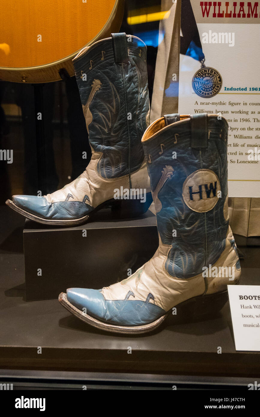 Hank William's blue and white cowboy boots at the Country Music Hall of Fame, Nashville Stock Photo