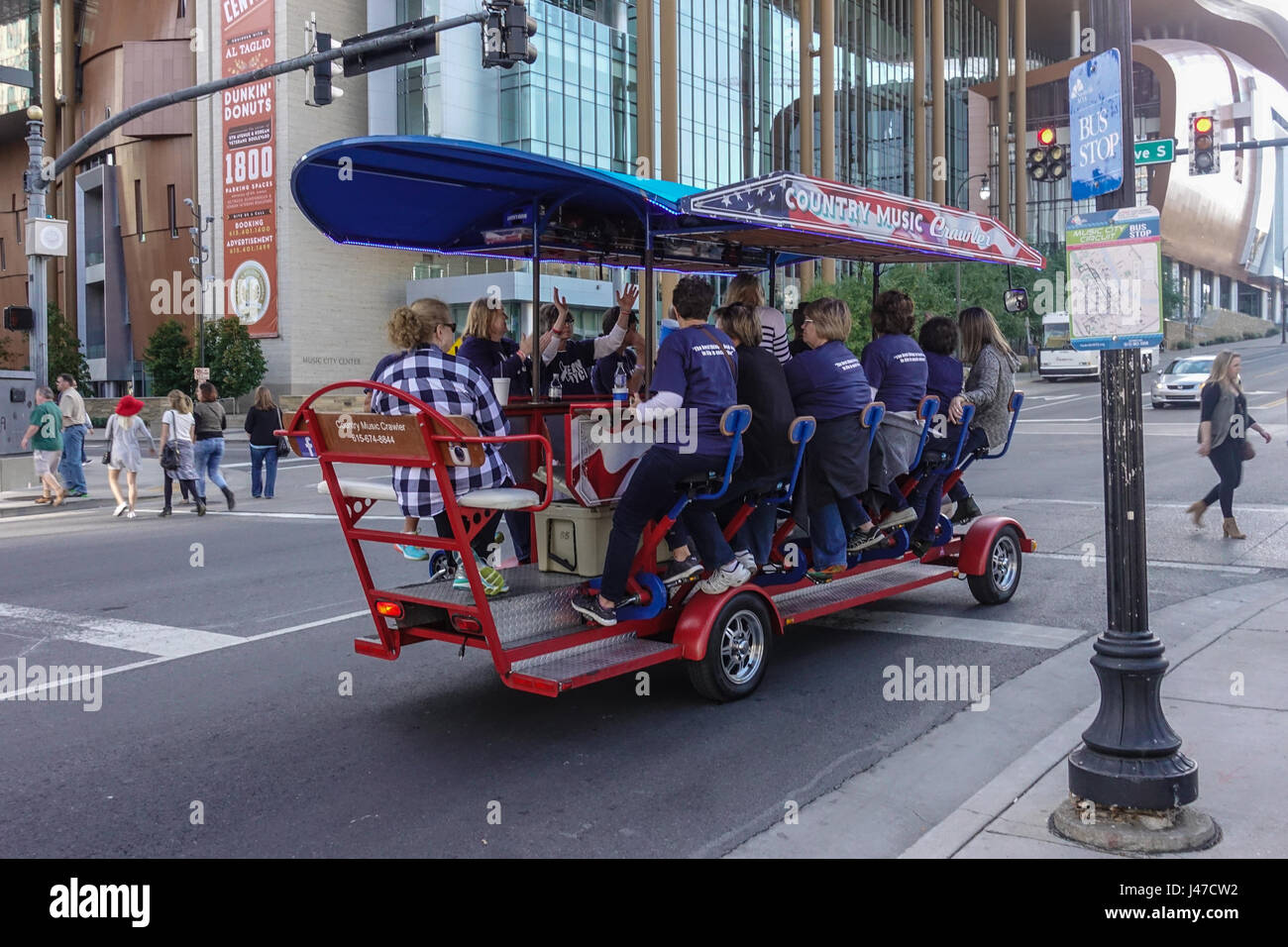 Pedal-powered bus touring Nashville city sights. Stock Photo