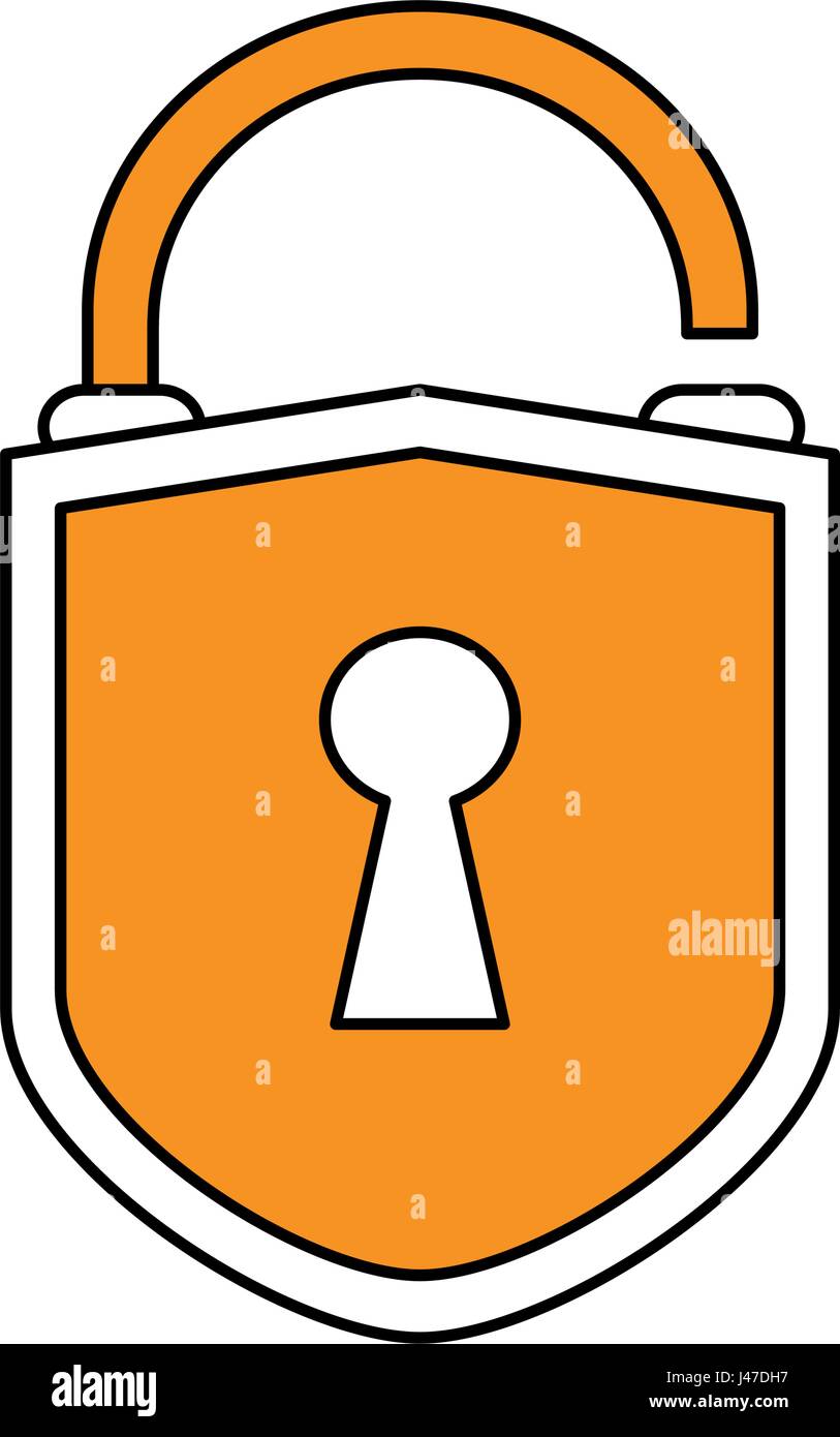 color silhouette cartoon padlock with yellow shield body and shackle ...