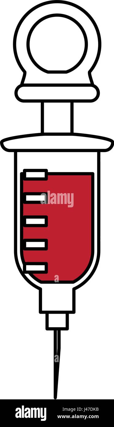 color silhouette cartoon syringe with red liquid Stock Vector