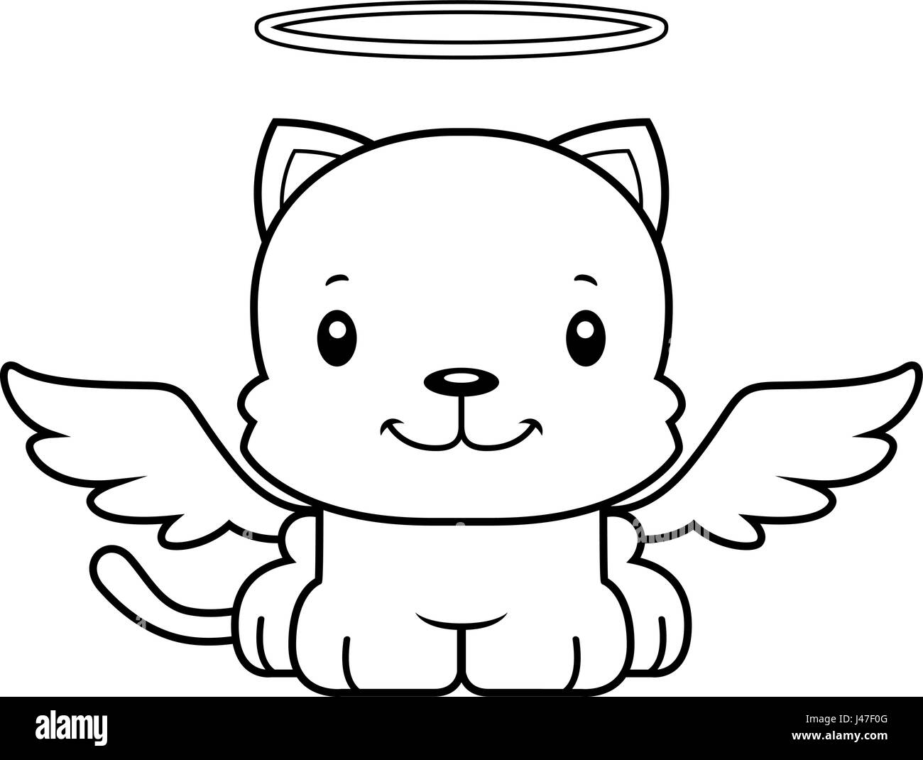 A cartoon angel kitten smiling. Stock Vector